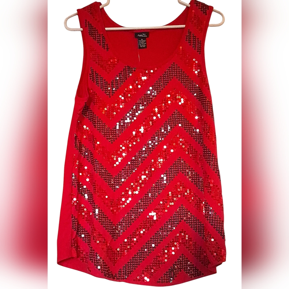Rue21 Red Sequin Sleeveless Top XL NWT
